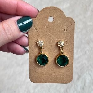 Swarovski crystal gold and emerald drop earrings